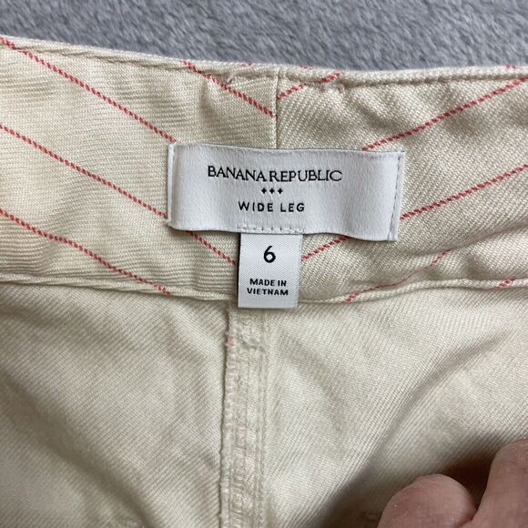 Banana Republic Outlet Wide Leg Trouser Jeans Womens 6 Ivory Pink Stripe Hi Rise - Picture 3 of 8